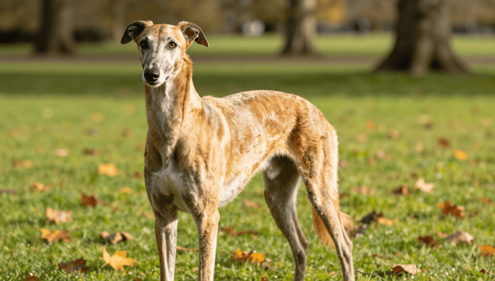 Do Greyhounds shed - A healthy Greyhound with a glossy coat in a park