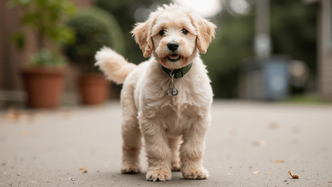 Fully grown cockapoos sitting on grass, showcasing their curly fur and friendly expressions.
