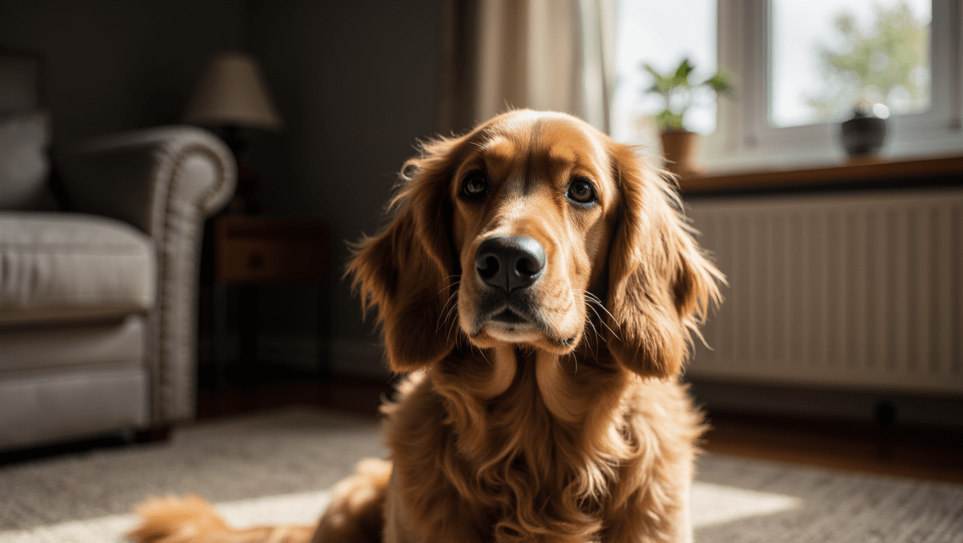 Two playful cocker spaniels barking excitedly outdoors on a sunny day