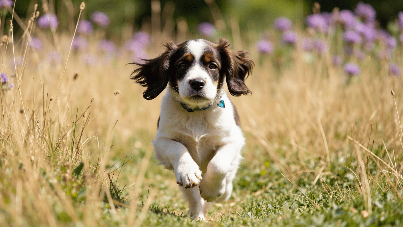 Two adorable cocker spaniels sitting side by side, showcasing their size and fluffy coats as they reach full maturity.