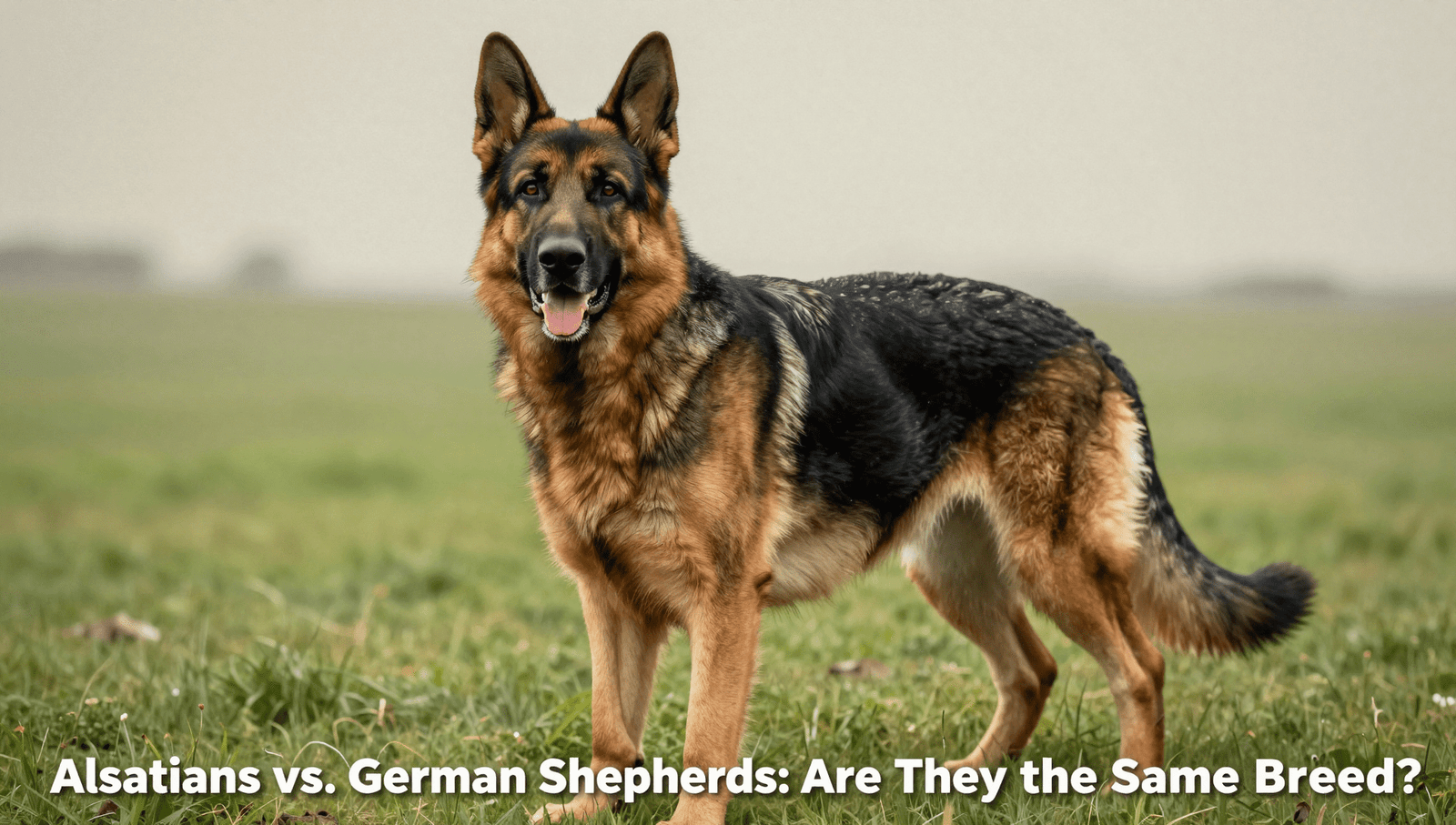 Alsatians vs. German Shepherds comparison showing a beautiful German Shepherd Dog in a field