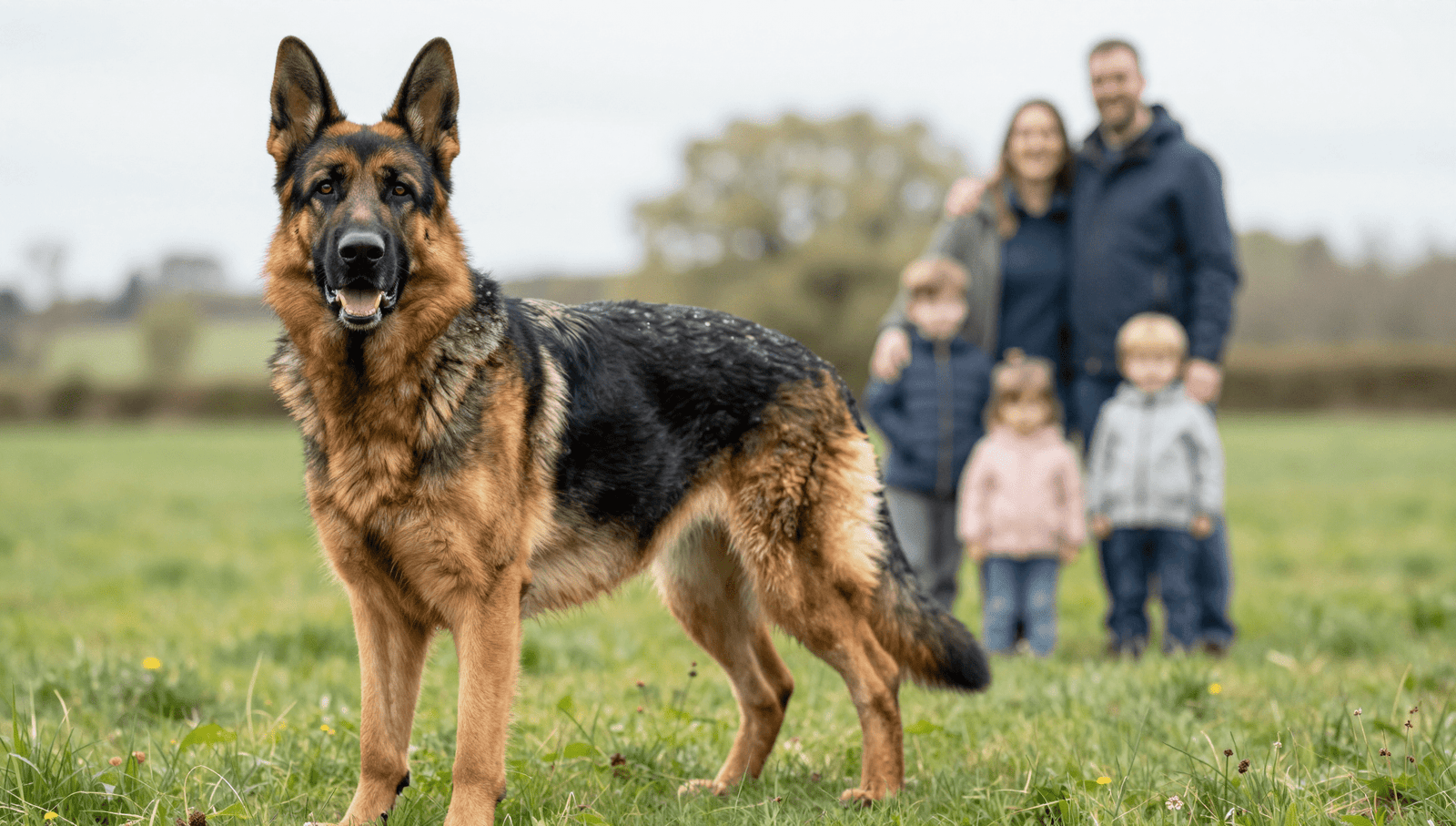 German Shepherd dog characteristics - loyal German Shepherd standing in UK countryside