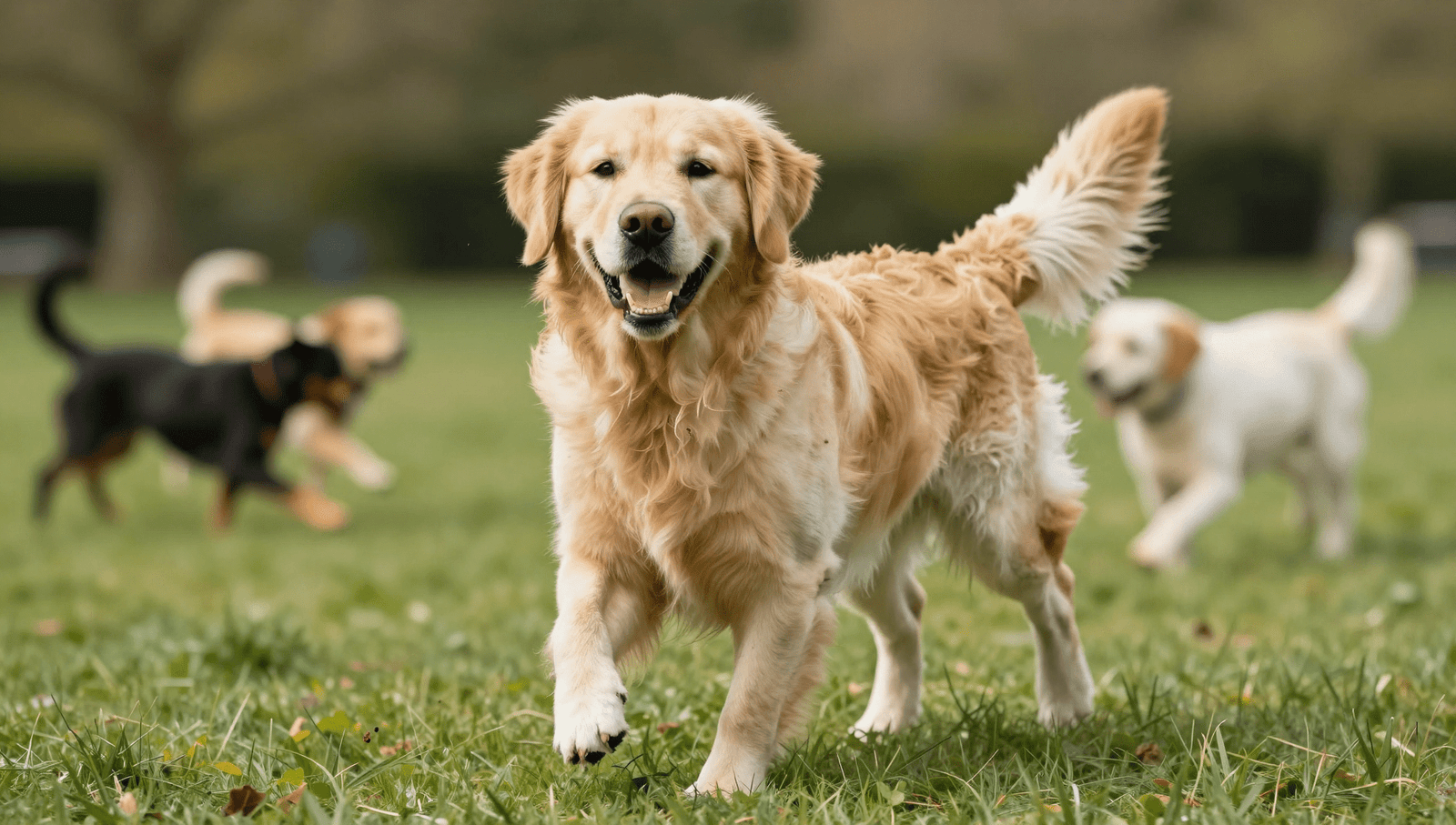 A vet administering the kennel cough vaccine to a Golden Retriever.