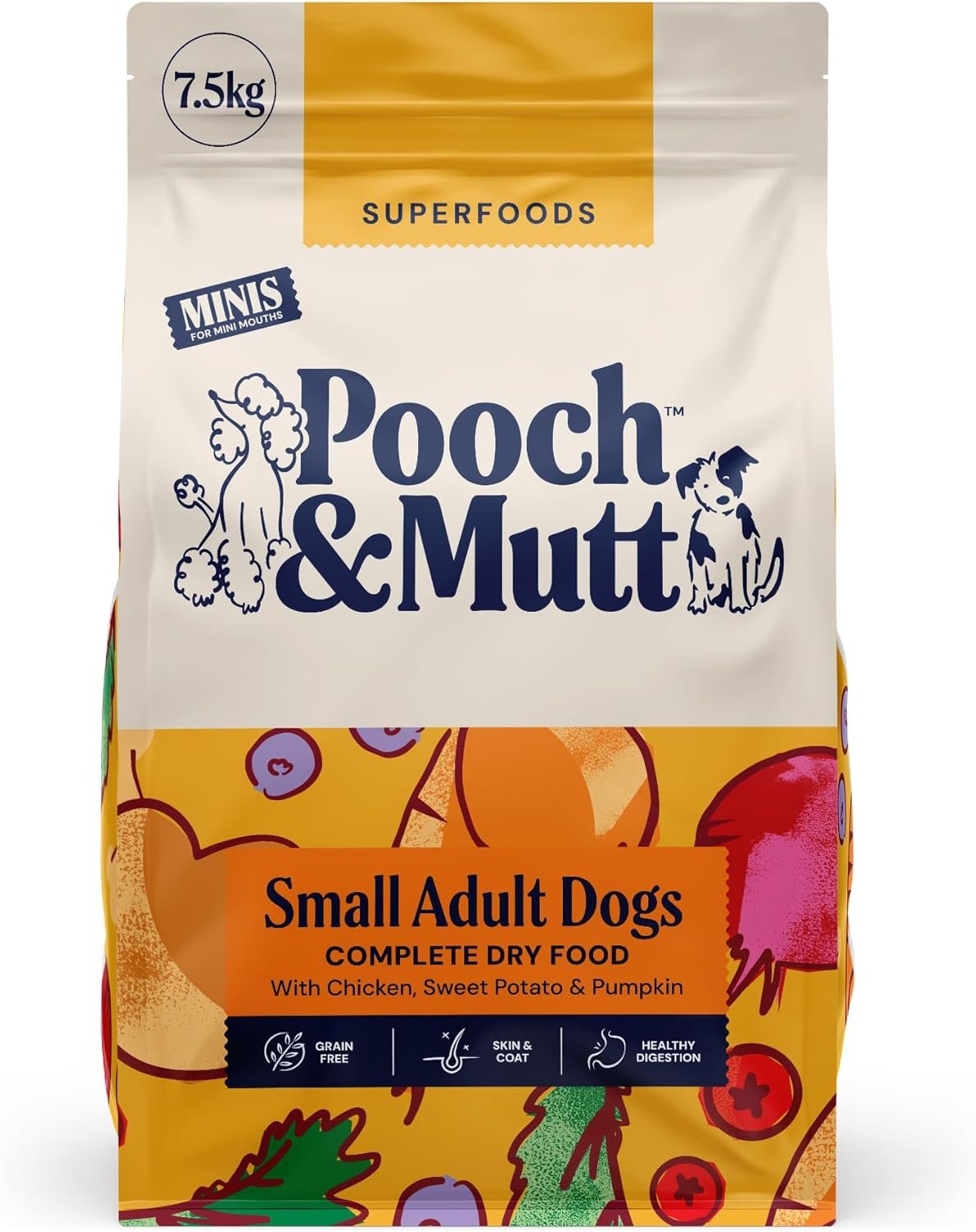 Small dog enjoying Pooch & Mutt - Adult Minis Superfood Complete Dry Dog Food Grain Free from a bowl