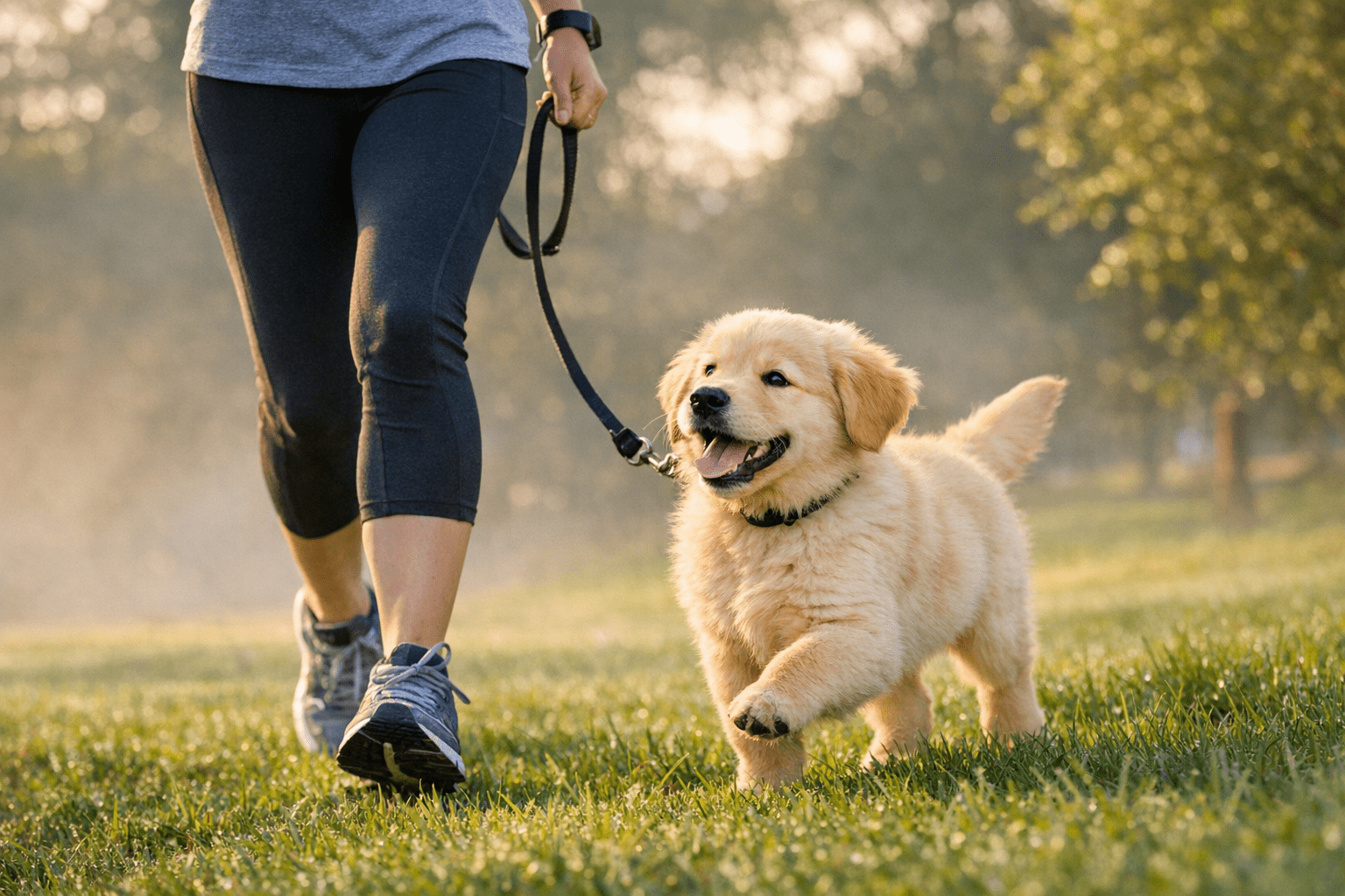 Puppy exercise by age golden retriever puppy running on grass