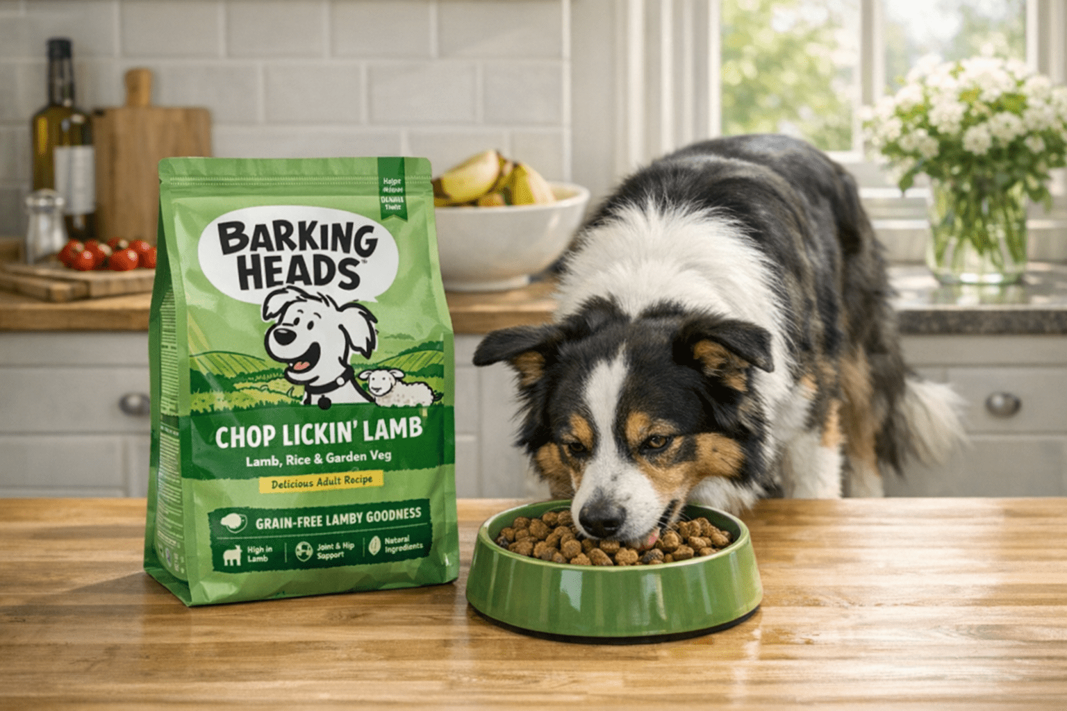 Barking heads lamb dog food dog eating meal