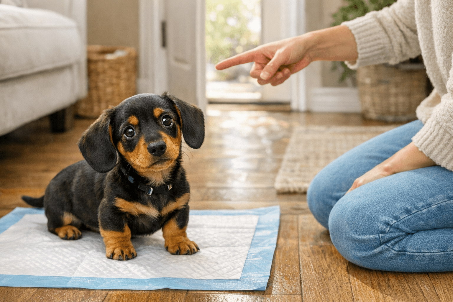 Dachshund puppy struggling with potty training indoors