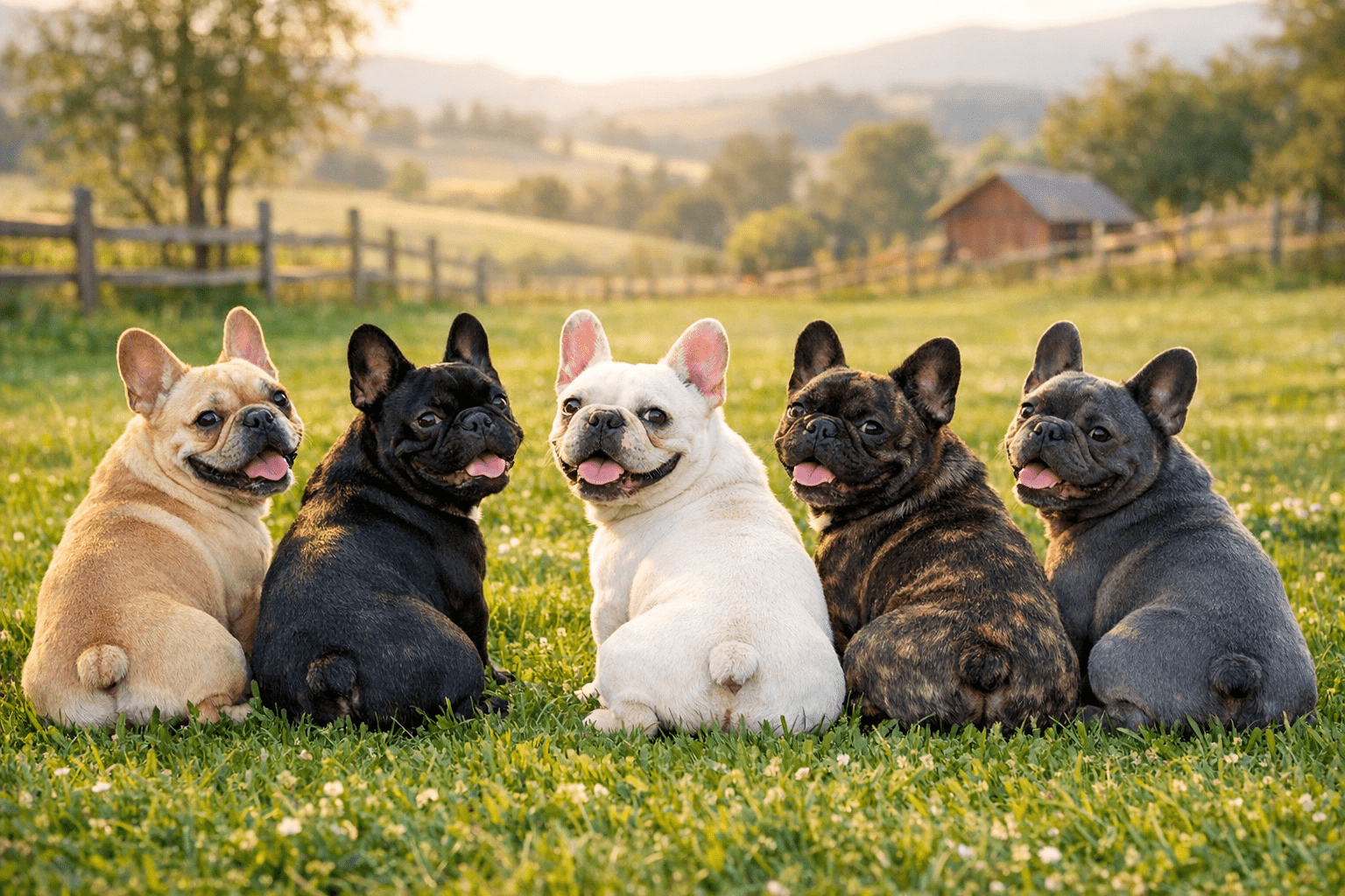 French bulldogs showing short natural tails outdoors