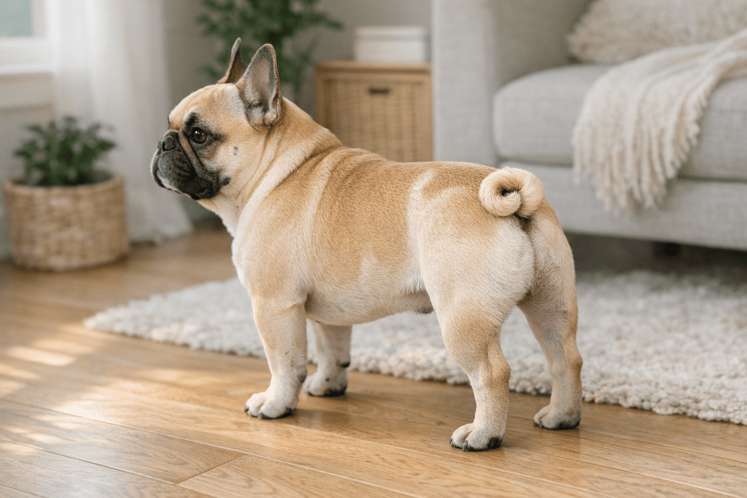 French Bulldogs tails short curled tail close view
