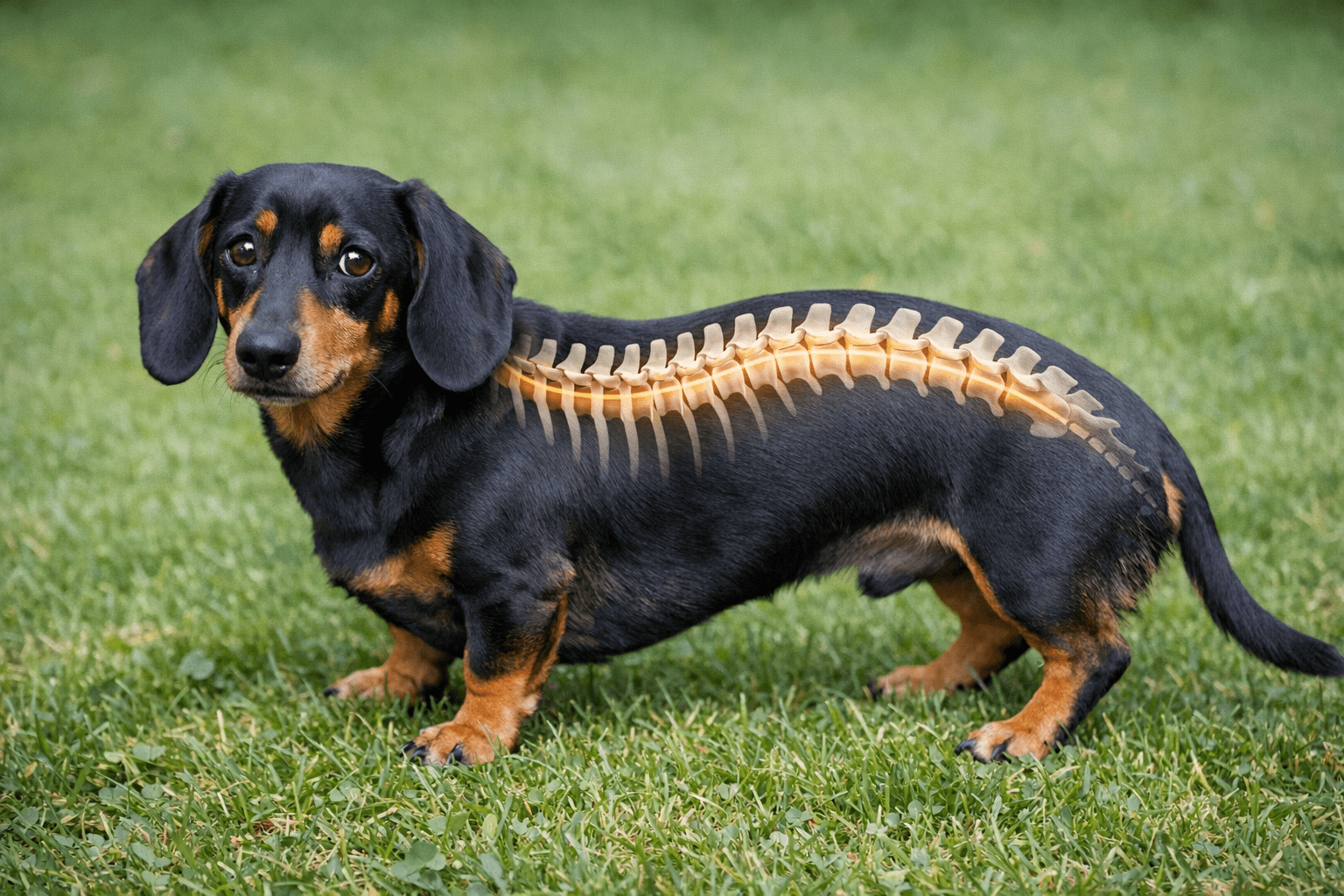 Dachshund with spinal issue awareness illustration
