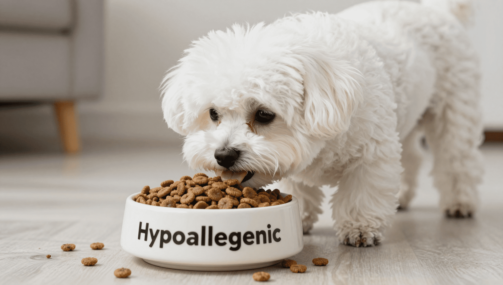 Dog eating Royal Canin Hypoallergenic veterinary diet kibble