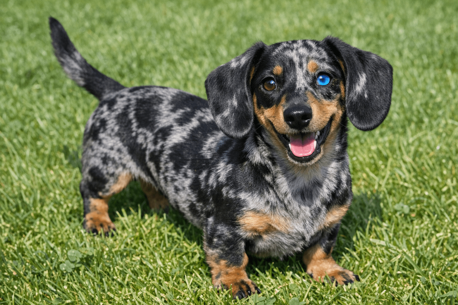 Dapple dachshund with unique marbled coat