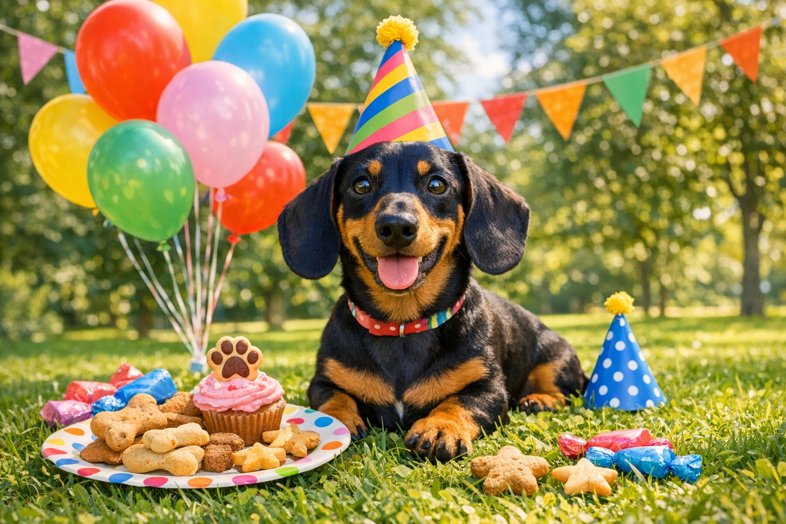 Dachshund celebrating National Dachshund Day outdoors